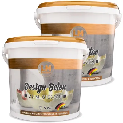 Produktbild von LM-Kreativ Design Beton 2 x 5 kg – feinkörnige Gieß- & Modelliermasse für dünnwandige Deko, staubarm, wetterfest & frostfest, Germany