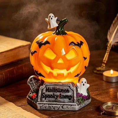 Produktbild von Kürbis Lampe, Vintage Kürbis-Laterne, 3D-LED-Nachtlicht aus Harz, USB-Aufladung, Halloween-Dekoration für Schlafzimmer,Party,Regal,13x13x15cm