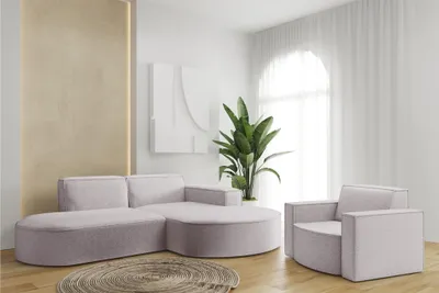 Productafbeelding van Bankstel, 2-delig: fauteuil en hoekbank PALMA XS, bekleding Ascot Rose, hocker rechts