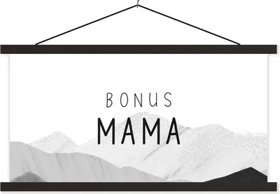 Produktbild von MuchoWow® Textilposter Sprüche - Zitate Bonus Mama - Stiefmutter - Muttertagsgeschenk - Schwarz und Weiß 120x60 cm mit schwarzem Rahmen - Dekoration Schlafzimmer