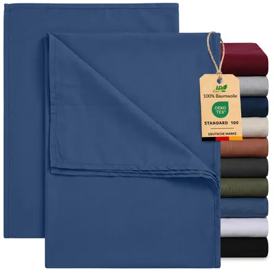 Produktbild von EllaTex 2er Pack Renforcé Bettlaken 140x200 Baumwolle – Betttücher Set ohne Gummizug, Farbe: Jeans