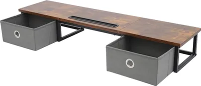 Image de Support pour écran/moniteur - Organiseur de bureau - 2 tiroirs - Pour ordinateur portable/moniteur de 25 à 51 cm - 100 × 24 × 14,4 cm - Marron