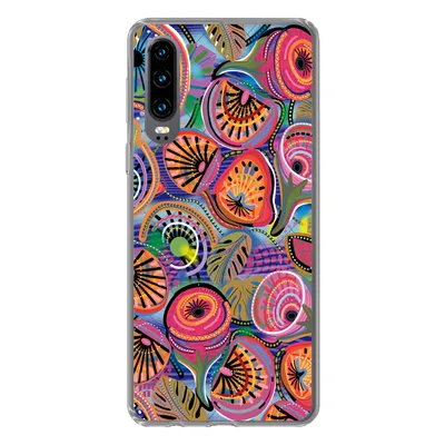 Produktbild von MuchoWow® Handyhülle Schutzhülle Hülle für Huawei P30 Kreis - Figuren - Blätter Silikon Softcase Handy Hülle - Kartenbesitzer