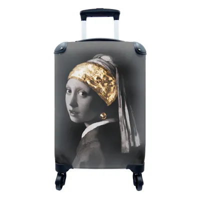 Produktbild von MuchoWow® Koffer Handgepäck Trolley Rollkoffer Kleine Reisekoffer mit 4 Rollen - Mädchen mit einem Perlenohrring - Vermeer - Gold - Cabin Size < 55x40x23 cm & 55x40x20 cm - Fotokoffer - Kabinenkoffer - Boardgepäck - Reise-Box - Reisekoffer - Reisegepäck - Koffer mit Bild - Trolley für Kinder