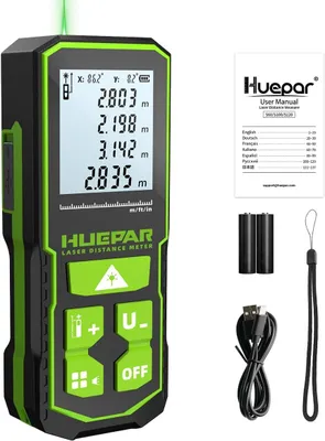 Immagine prodotto di Telemetro laser Huepar S100-G 100 m verde, doppio angolo, USB-C, IP54