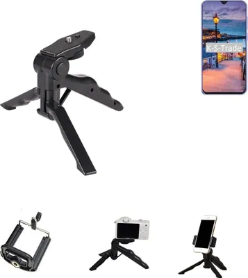 Produktbild von K-S-Trade Stativ Tisch-Ständer Dreibein Handy-Stativ Ständer kompatibel mit Cubot X20 Mini-Stativ Smartphone Tripod Handy-Stativ aus Plastik schwarz