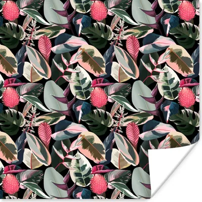 Produktbild von MuchoWow® Poster Tropisch - Blätter - Rosa 100x100 cm - Babyzimmer