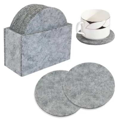 Image de Sous-verres en feutre - 10 pièces, ronds, pour verres et tasses - Lavables et résistants à la chaleur - Diamètre : 10 cm - Gris