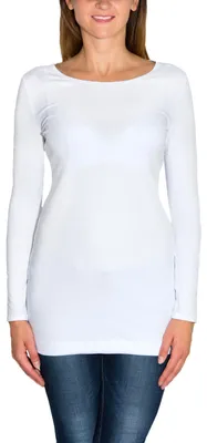 Produktbild von Alkato Damen Langarm Longshirt Langarmshirt Tunika Basic Shirt, Farbe: Weiß, Größe: L