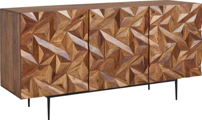 Produktbild von WOHNLING Sideboard 144x72x47 cm Sheesham Massivholz / Metall Anrichte Kommode mit drei Türen Kommodenschrank Holz Modern Standschrank Wohnzimmer