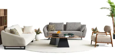Produktbild von Couchgarnitur Dreisitzer Sessel Sofa Stoff Beige Stoffsofa Set Grau 3+3+1