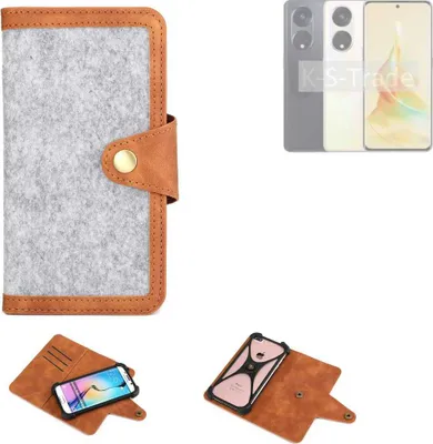 Produktbild von K-S-Trade Handyhülle kompatibel mit Oppo Reno8 T Schutzhülle Filz-Hülle Kunst-Leder hellgrau braun (1x)