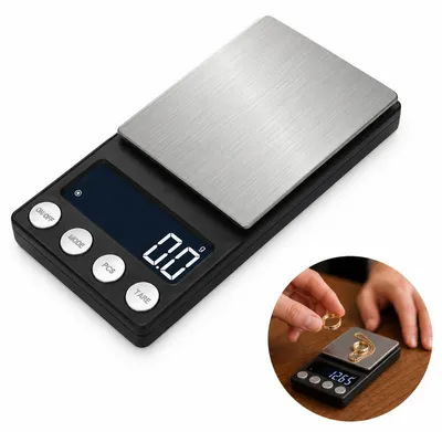 Produktbild von Feinwaage mit LCD Anzeige und hoher Messgenauigkeit, Digitale Waage zum Wiegen von Münzen Schmuck und Kleinteilen