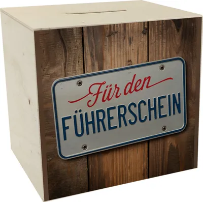 Produktbild von Für den Führerschein Spardose aus Holz als Nummernschild