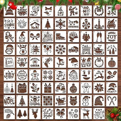 Weihnachtsschablonen, 80 Stück, 7,7 x 7,7 cm, wiederverwendbar