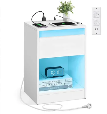 Immagine prodotto di Tavolino da notte VASAGLE con illuminazione a LED, 2 prese di corrente e 2 porte USB