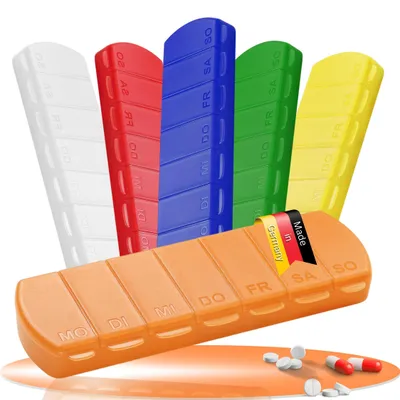 Produktbild von Medikamentenbox "Seven Days" – BPA-freie Pillendose mit 7 Fächern für jeden Wochentag, robuster Pillenbehälter - Tablettenbox  Germany - trend-orange PP