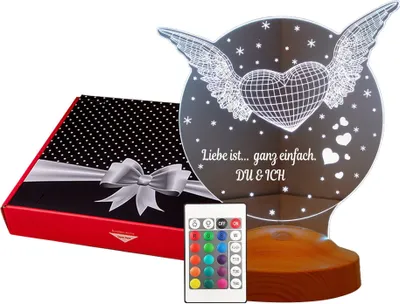 Produktbild von GESCHENKELAMPE 3D Nachttischlampe Fliegendes Herz mehrfarbiges Nachtlicht Hochzeitsgeschenk Valentinstag