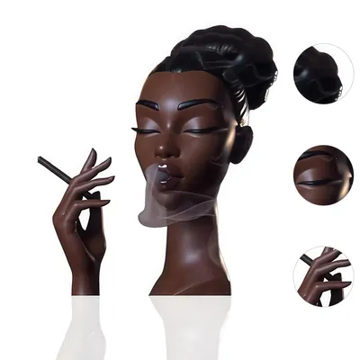 Produktbild von Europäische Kunst Resin Skulptur, Schwarze Frauenkopf Räuchergefäß, 25cm Kopf-Räucherstäbchenhalter, Büro- & Wohnzimmer-Deko, Räucherstäbchenhalter