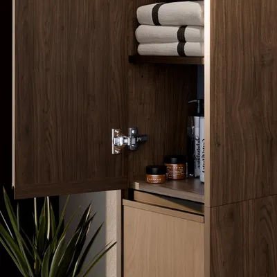 Produktbild von Badezimmer Hochschrank mit 30 cm Breite in Walnuss, 2 Türen - VERZUOLO-56-WALNUT