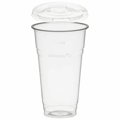 Produktbild von 50x  Trinkbecher 500ml + Deckel mit Halmstanzung aus Biokunststoff(PLA)