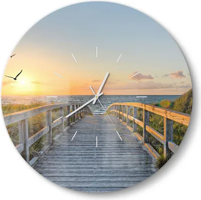 Produktbild von DEQORI Glasuhr Ø50 cm Modern 'Dünenweg zum Meer' Wanduhr Glas Uhr Design leise