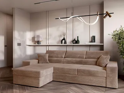 Produktbild von AX LIVING Belek Ecksofa Cord Kaffeefarbe mit Schlaffunktion 272 cm