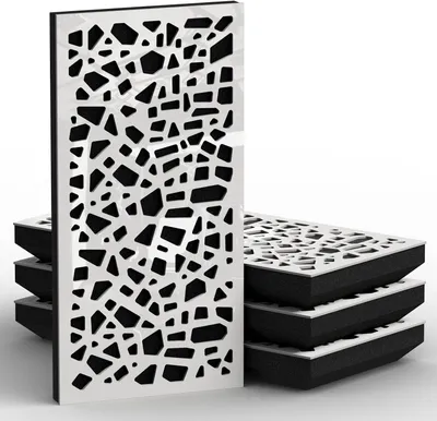 Produktbild von 4 Stück – schmale Schallabsorption, diffuse Akustikplatte, 50 x 25 cm, Absorption – Diffusion – Reflexion – Schalldämmung [P32–33 mm |Weißer Kunststoff]