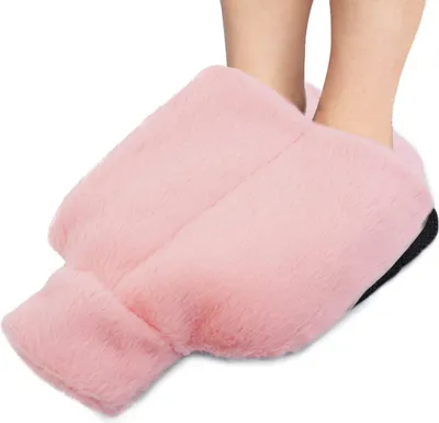 Productafbeelding van Voetenwarmer zonder stroom, 2 liter grote warmwaterkruik voor de voeten, 2-in-1 voetenwarmer, superzacht en warm, voetverwarmers voor koude voeten in de winter, roze, 70% rubber, 2 liter
