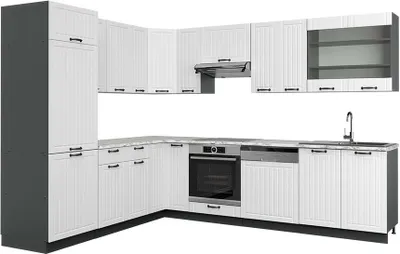 Image de Cuisine en angle Vicco Fame-Line Blanc campagne/Anthracite 287 x 227 cm, PT Marbre, Model 42593