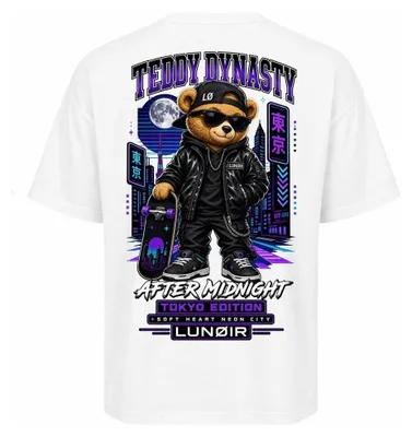 Produktbild von Damen Oversize T-Shirt Weiß S – Bedrucktes Shirt mit Bären Motiv aus Baumwolle – LUNØIR ©