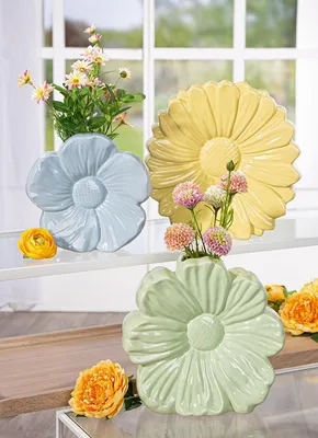 Imagen del producto de Jarrón Gilde, diseño "Flor", colección "Primavera", cerámica, color azul claro, paquete de 2 unidades, largo: 7 cm, ancho: 19.5 cm, alto: 19 cm. Código: 33013 4063387330135