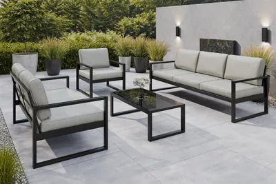 Produktbild von Margaret Hadas24 Gartenmöbelset Madera für 6 Personen Terassenmöbel Sitzbank mit Lehne, Gartenmöbel, 4-tlg. Sitzgruppe mit Tisch schwarz, beige