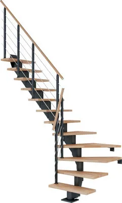 Produktbild von Pertura Mittelholmtreppe Alena Buche Leimholz Anthrazit 1/4 gewendelt unten links/rechts 75 cm 13 Stufen / 14 Steigungen