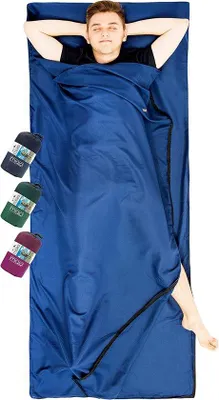 Produktbild von Unyqoos® 2‑in‑1 Mikrofaser Hüttenschlafsack & Reislaken, leicht, für 2 Personen, XL 220×90 cm, mit doppelseitigem Reißverschluss, schnelltrocknend