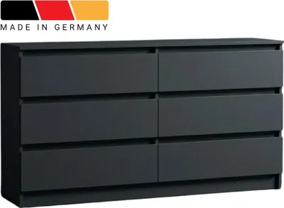 Produktbild von Home Collective Kommode mit 6 Schubladen Kommode Holz Schrank Kommode mit Schubladen, Sideboard, Highboard für Schlafzimmer Wohnzimmer Flur Büro Organizer | 140 cm Breite | Anthrazit