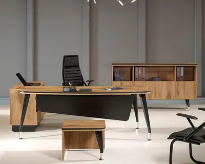Produktbild von Eckbürotisch Arbeitszimmermöbel Komplettbüro Büro 3tlg Holz Braun Set