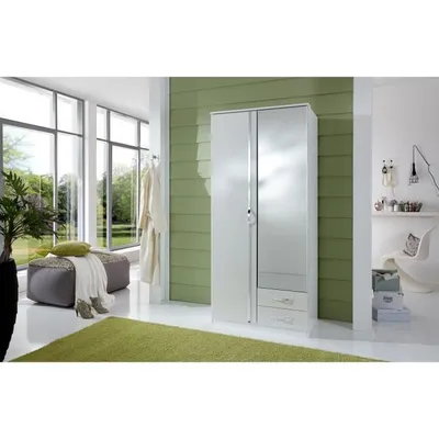Image de Armoire 2 portes 1 miroir + 2 tiroirs -Reproduction blanc - L 91 x P 56 x H 199 cm - TRIO