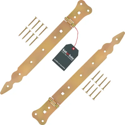 Obrázek produktu pro KOTARBAU® Sada 2 okenicových závěsů 300 mm dveřní závěs křížový závěs dveřní závěs zlatý pozinkovaný závěs zahradní brány nerezové pevné stavební kování