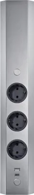 Image de Colonne d'énergie ST 3081/3 USB A+C en INOX avec 3 emplacements et station de recharge USB A+C / Prise multiple / Prise d'angle