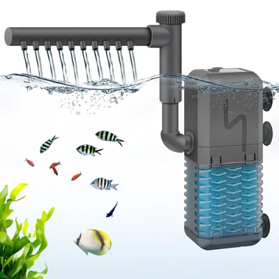 Imagen del producto de Filtro para acuario 4 en 1, con una capacidad de 600 litros por hora, ideal para acuarios de hasta 150 litros, y con sistema de oxigenación