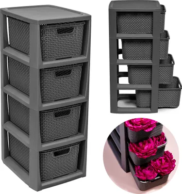 Produktbild von Regal in Rattan Design 4 Körben Ständer für das Bad Schränke 4x7 L