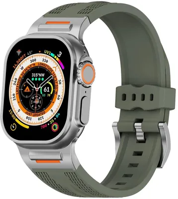 Produktbild von Stravo robustes Silikon-Sportarmband mit Webmuster, kompatibel mit Apple Watch 44–49 mm, Serie 1–11 und Ultra 1–3, Grün
