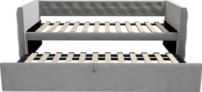 Produktbild von Polsterbett 90x200cm Gästebett (Ohne Matratze) Grau Samtstoff Multifunktionalesbett Tagesbett Ausziehbares Schlafsofa Mit Lattenrost