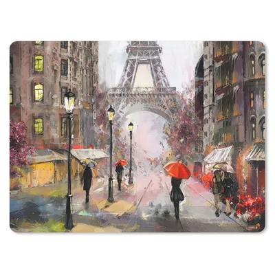 Produktbild von MuchoWow® Mauspad Mousepad Gemälde - Paris - Eiffelturm - Regenschirm - Ölgemälde 23x19 cm - Mousepads - Maus Mat - Pad - Mausunterlage - Schreibtischunterlage - Mauspad