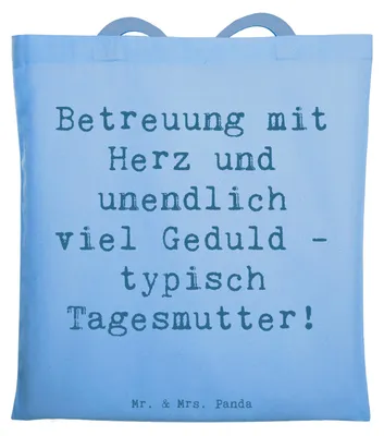 Produktbild von Mr. & Mrs. Panda Tote Bag Spruch Tagesmutter Liebe - Sky Blue - Geschenk, Betreuung, Beruf, Einkaufstasche, Fürsorge, kreative Geschenke, Tragetasche, Berufe, Tasche