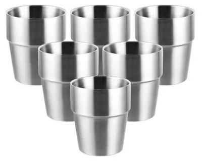 Image de Ensemble de 6 gobelets en acier inoxydable, 300 ml, à double paroi, argentés, pour camping et boissons
