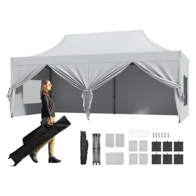 Produktbild von Pavillon 304,8x609,6x320cm - Gartenzelt 500D PolyurethanSilber-Gewebe - Faltpavillon - Höhenverstellbar mit Aufbewahrungstasche - Partyzelt für 12-16 Personen - Pop-up Zelt - Gartenpavillon für Campingausflug
