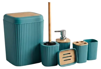 Produktbild von Badset 6-teilig, Badezimmer Zubehörset, Badaccessoires quadratisch Türkis