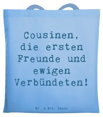 Produktbild von Mr. & Mrs. Panda Tote Bag Spruch Cousine Freunde - Sky Blue - Geschenk, Bindung, Shopping Tasche, Uni, herzerwärmende Sprüche, Laptoptasche, Erinnerungen, Schultasche
